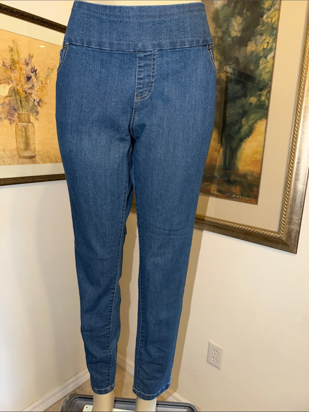 HUE Women's Blue Pull-On Stretch Jeans Size XL